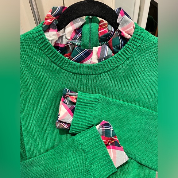 CROWN & IVY Green 2Fer Plaid Ruffle Trim Sweater PS Holiday Sweater - Picture 6 of 9